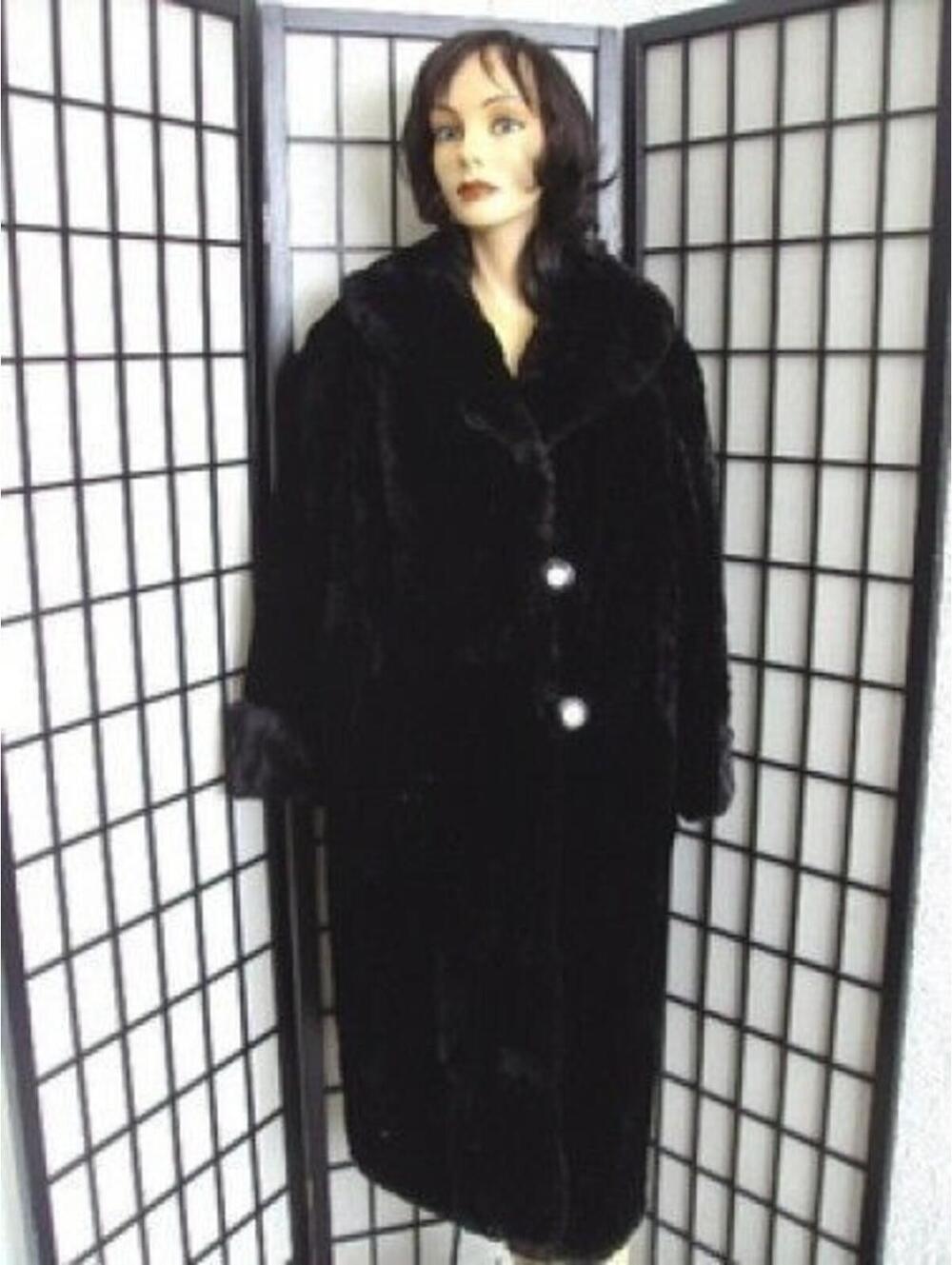 PRE-OWNED VINTAGE BLACK SHEARED RABBIT FUR COAT WOMEN SIZE 10-12